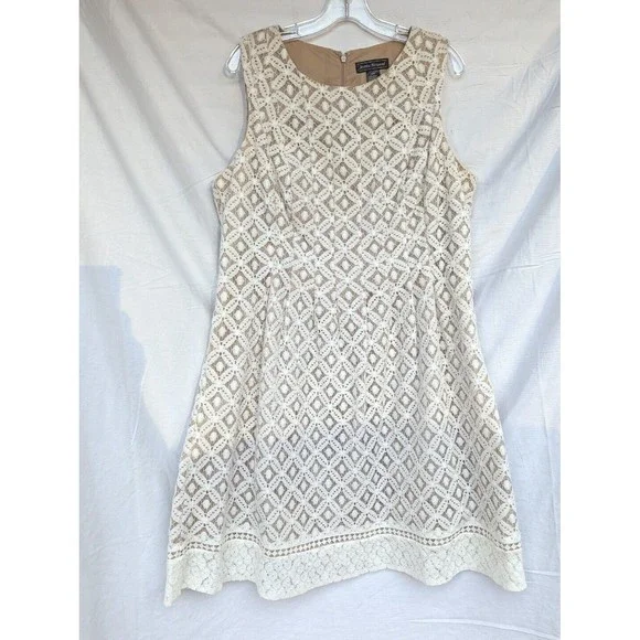 Jessica Howard Fit Flair Dress Womens Size 14W Ivory Lace Lined Sleeveless  Luxe